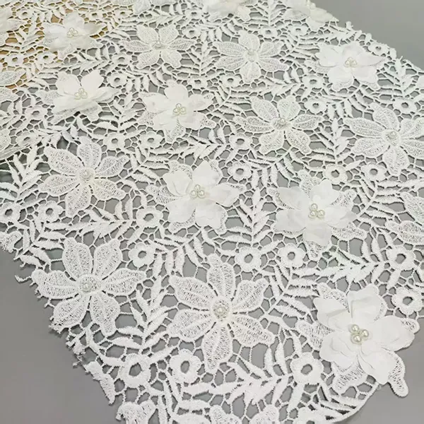 3d blomsterblonder guipure stoff perler vannløselig lednings broderi guipure blonder stoff