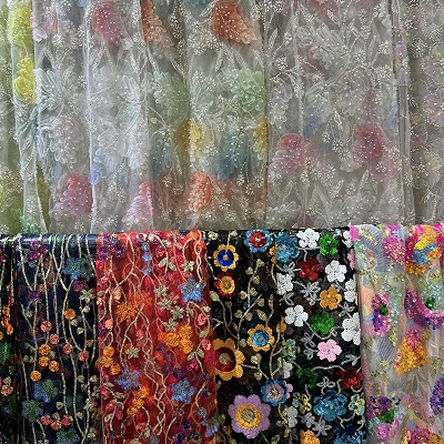 3D Flower Sequin Mesh Stoff