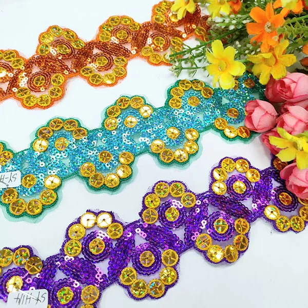 Broderi multikolor paljetter Mesh Lace Trimming