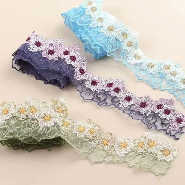 Double Color Thread Mesh Embroidery Lace