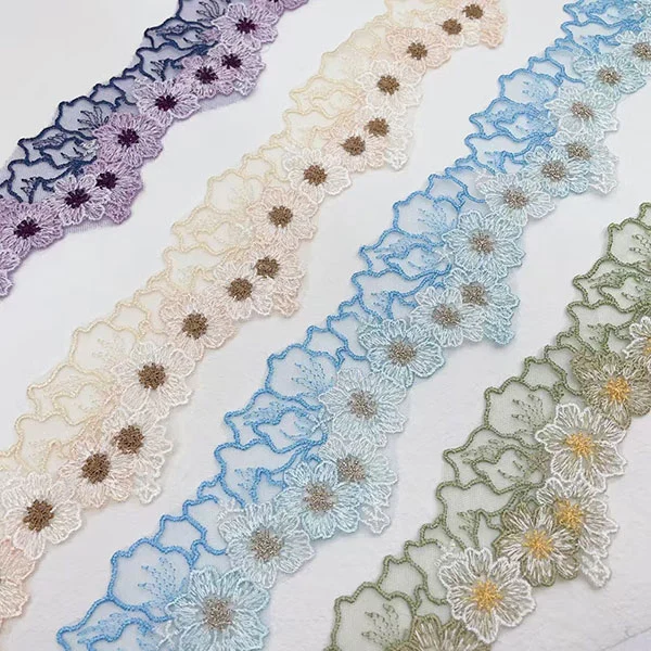 Double Color Thread Mesh Embroidery Lace