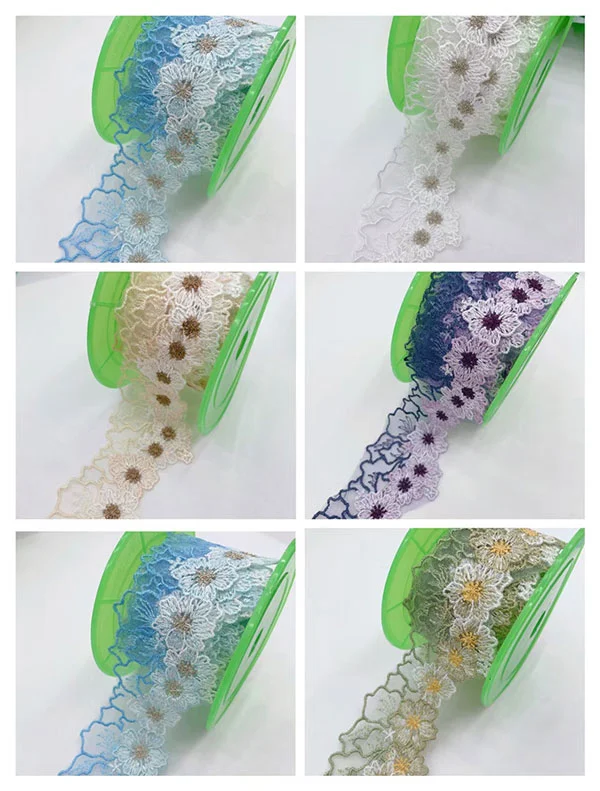 Double Color Thread Mesh Embroidery Lace
