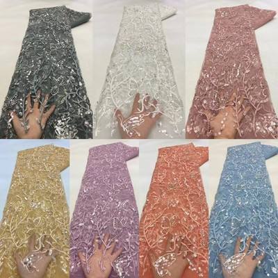 Fargerik bryllupsblonder stoff 3D sommerfugl perlet brodert av verft