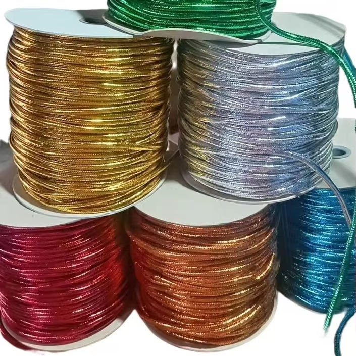 5mm fargerik metallisk polyester tau smykker tråd metallknor tau