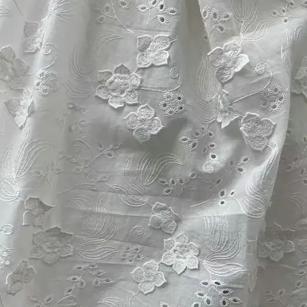 3D blomster dekorert 100% bomulls broderi blonder stoff med øyelhull