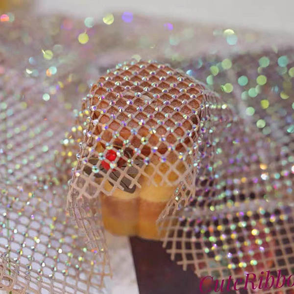 Rhinestone Mesh Cloth Elastisk Stoff