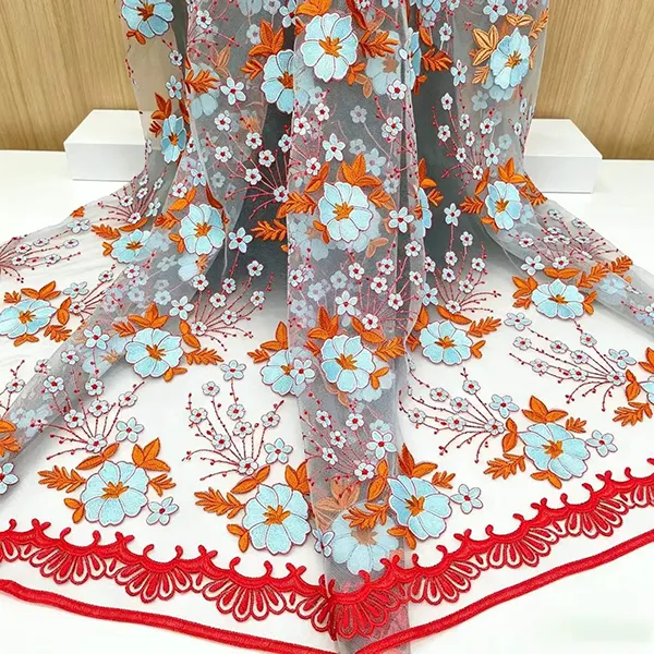 Vintage flerfarget broderi mesh blondestoff for kjoler