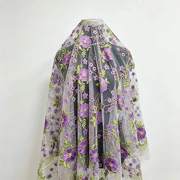 Vintage flerfarget broderi mesh blondestoff for kjoler
