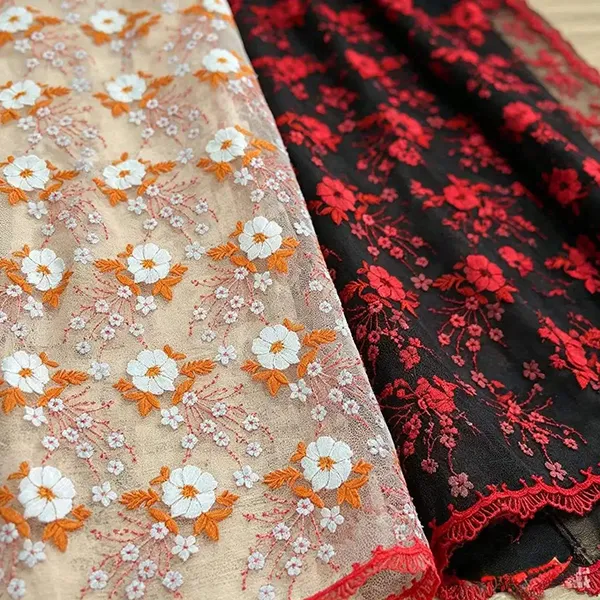 Vintage flerfarget broderi mesh blondestoff for kjoler