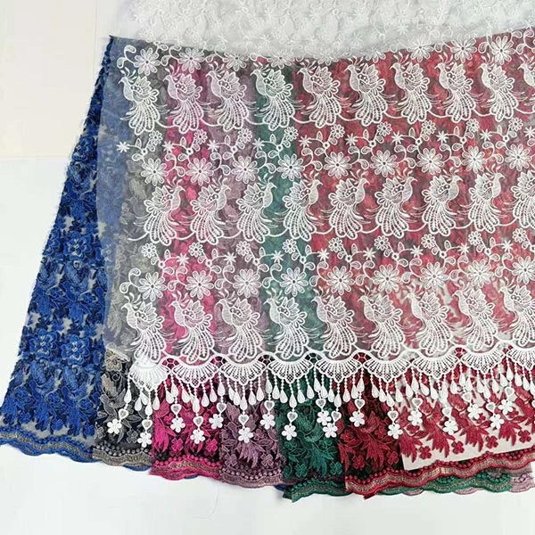 Engros Vakker 3D Blomsterperler Billig Tekstil Broderi Stoff Sveitsisk Voile Blondekant 2021