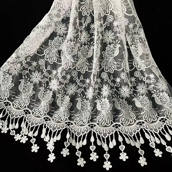 Broderi fugler og blomster mønster kjemisk blonder broderi tyll stoff